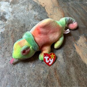 Ty Beanie Babies Rainbow Chameleon Plush Toy Multicolor NWT